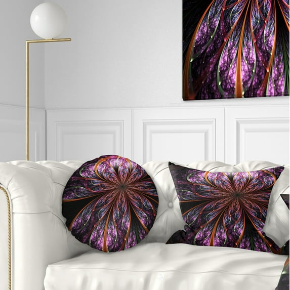 Designart Glossy Pink Blue Fractal Flower - Floral Throw Pillow - 12x20