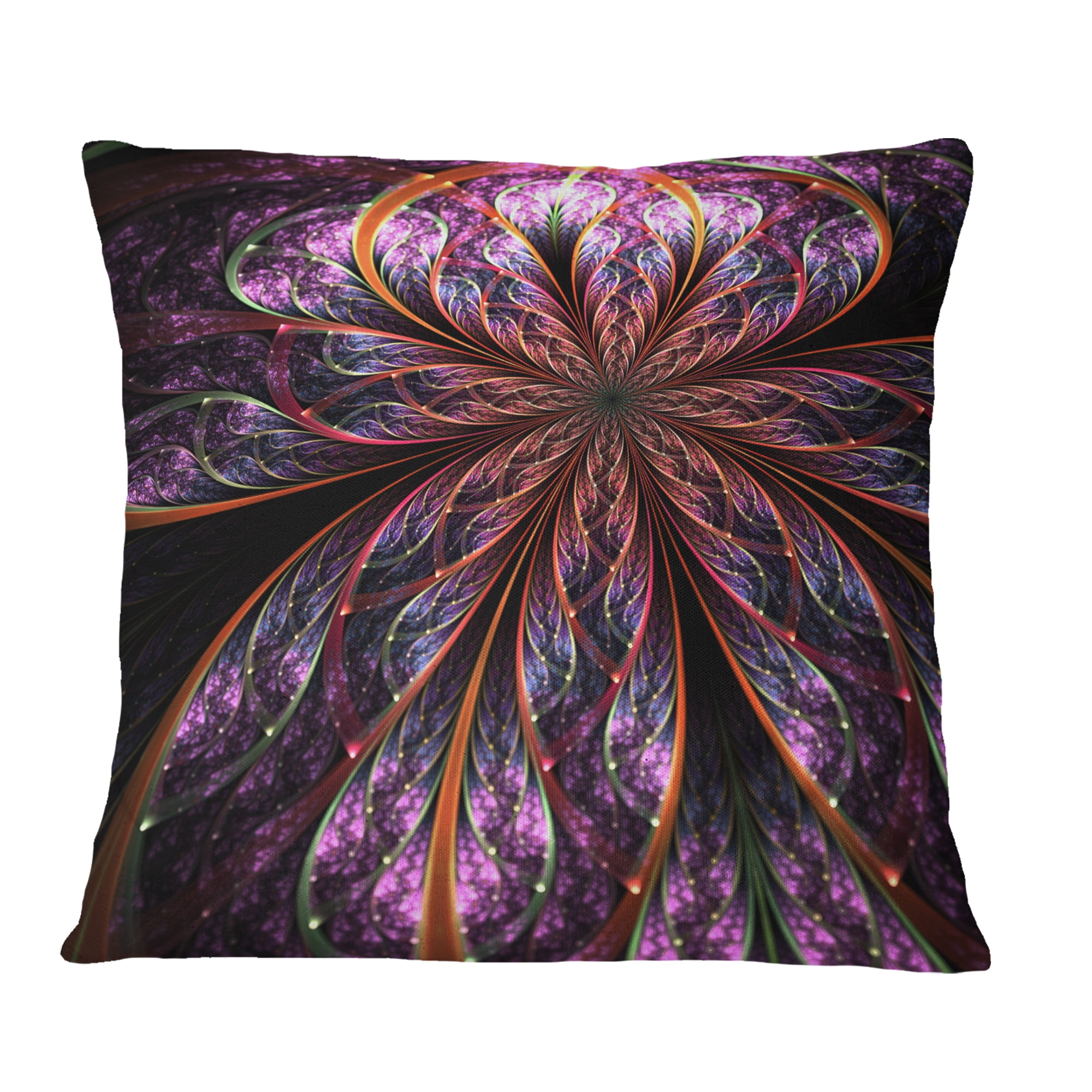 Designart Glossy Pink Blue Fractal Flower - Floral Throw Pillow - 18x18