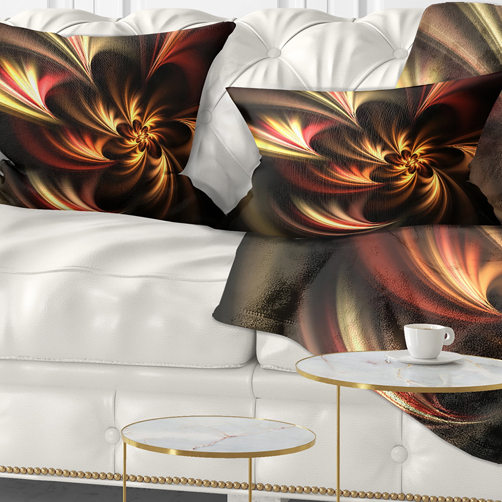 Designart Glossy Yellow and Red Fractal Flower - Floral Throw Pillow - 12x20