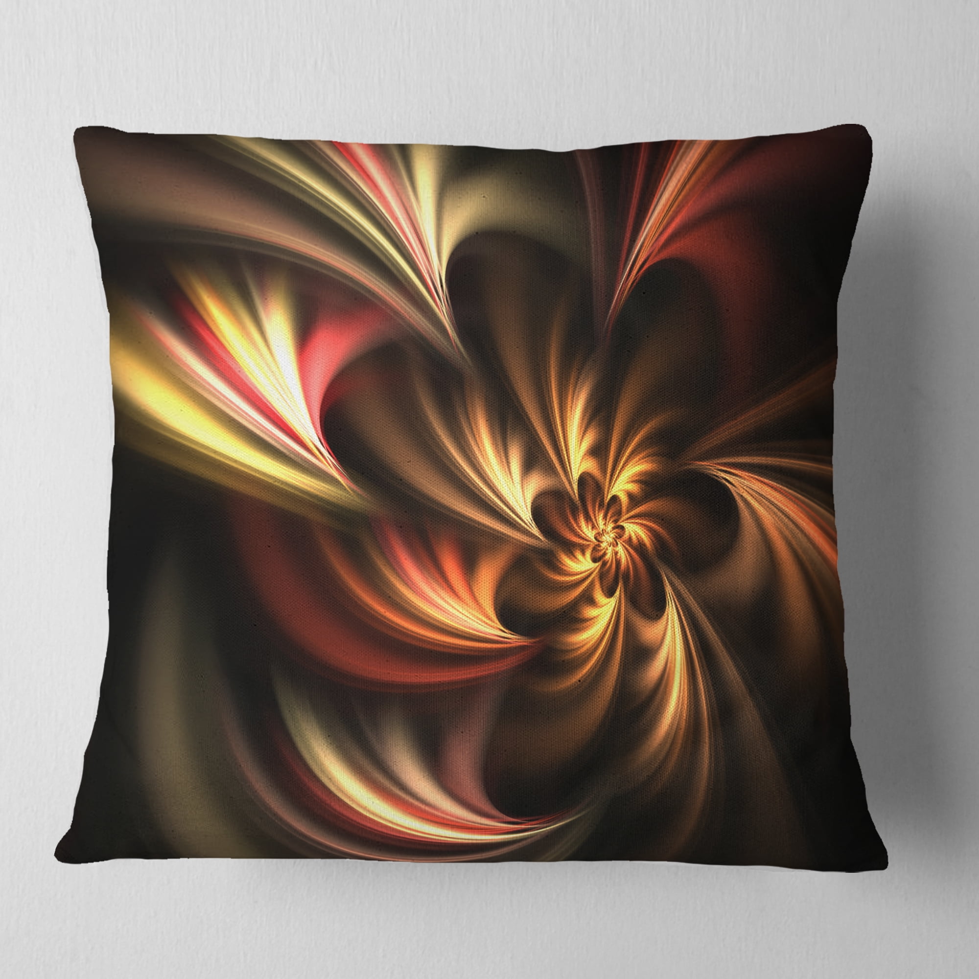 Designart Glossy Yellow and Red Fractal Flower - Floral Throw Pillow - 16x16