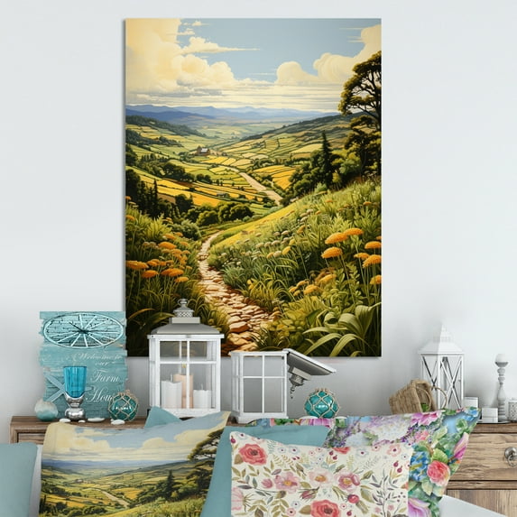 Designart "Glow Pastoral Farm Harvest painting I" Landscape & Nature Metal Art Print