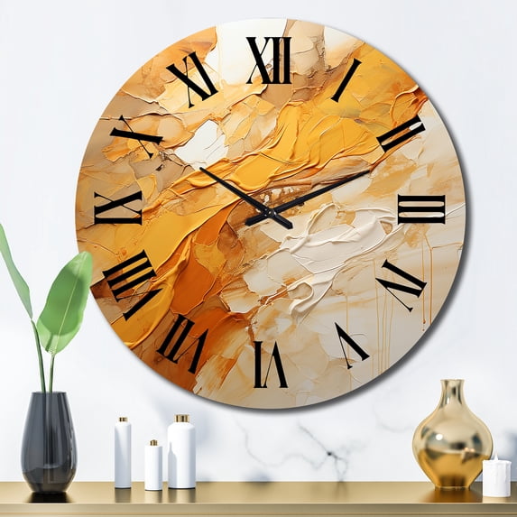 Designart "Glowing Amber II" Abstract Landscape Oversized Wall Clock