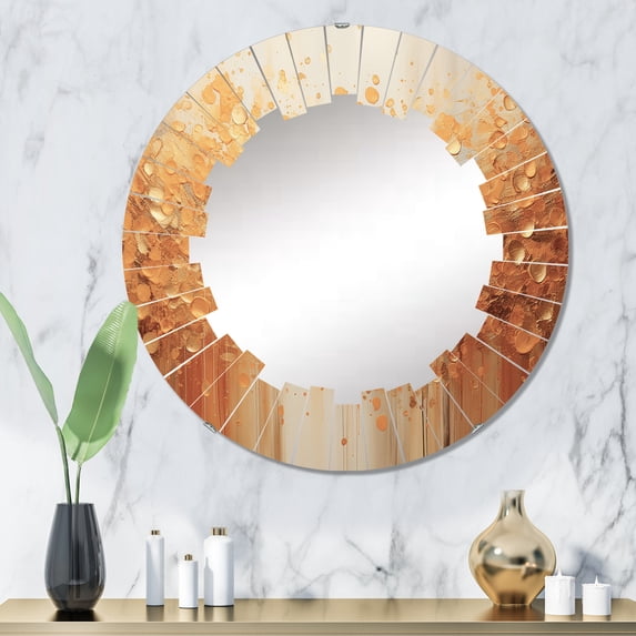 Designart "Glowing Amber III" Abstract Landscape Round Wall Mirror - Modern Oval Printed Decorative Oversized Mirror - Multiple Color Options