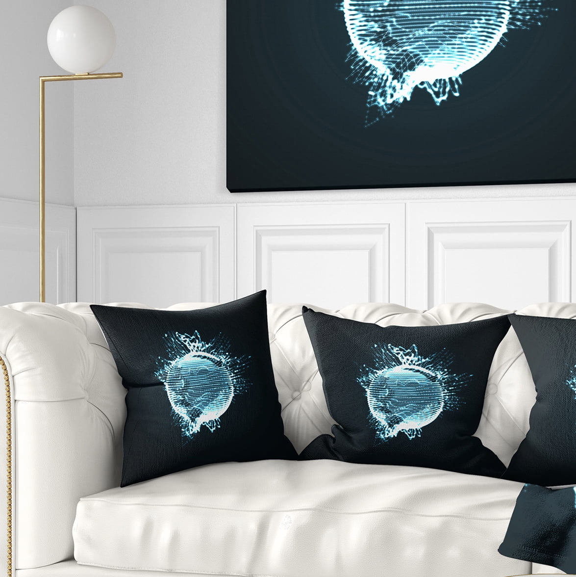 Designart Glowing Blue 3D Sphere - Abstract Throw Pillow - 16x16