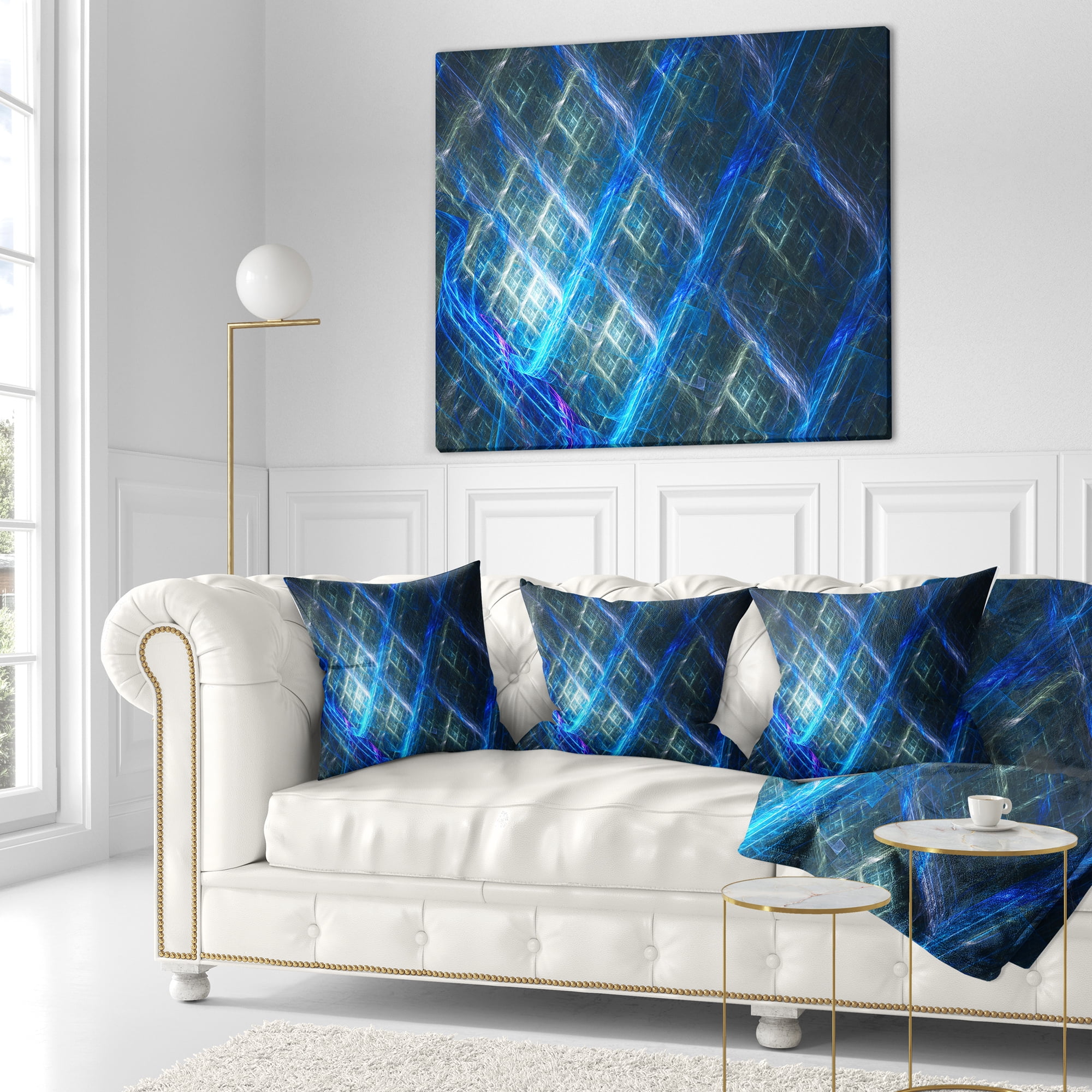 Designart Glowing Blue Fractal Grill - Abstract Throw Pillow - 18x18
