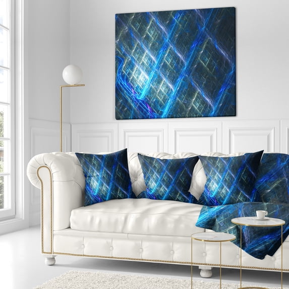 Designart Glowing Blue Fractal Grill - Abstract Throw Pillow - 18x18