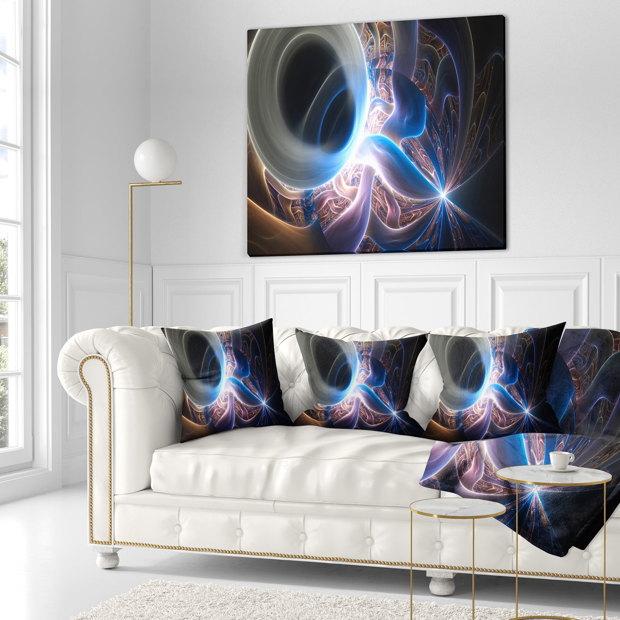 Designart Glowing Blue Silver Plasma - Abstract Throw Pillow - 18x18