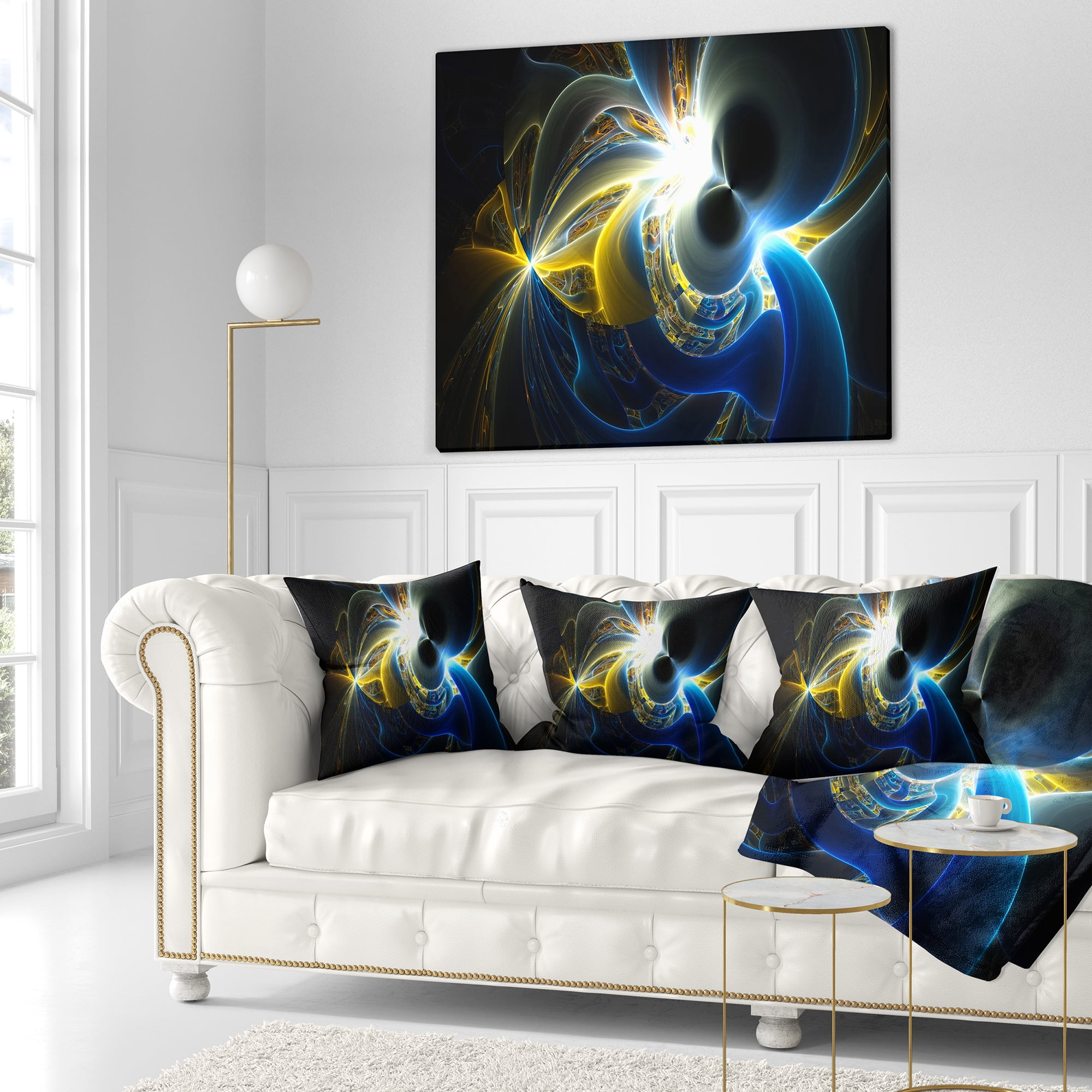 Designart Glowing Blue Yellow Plasma - Abstract Throw Pillow - 16x16