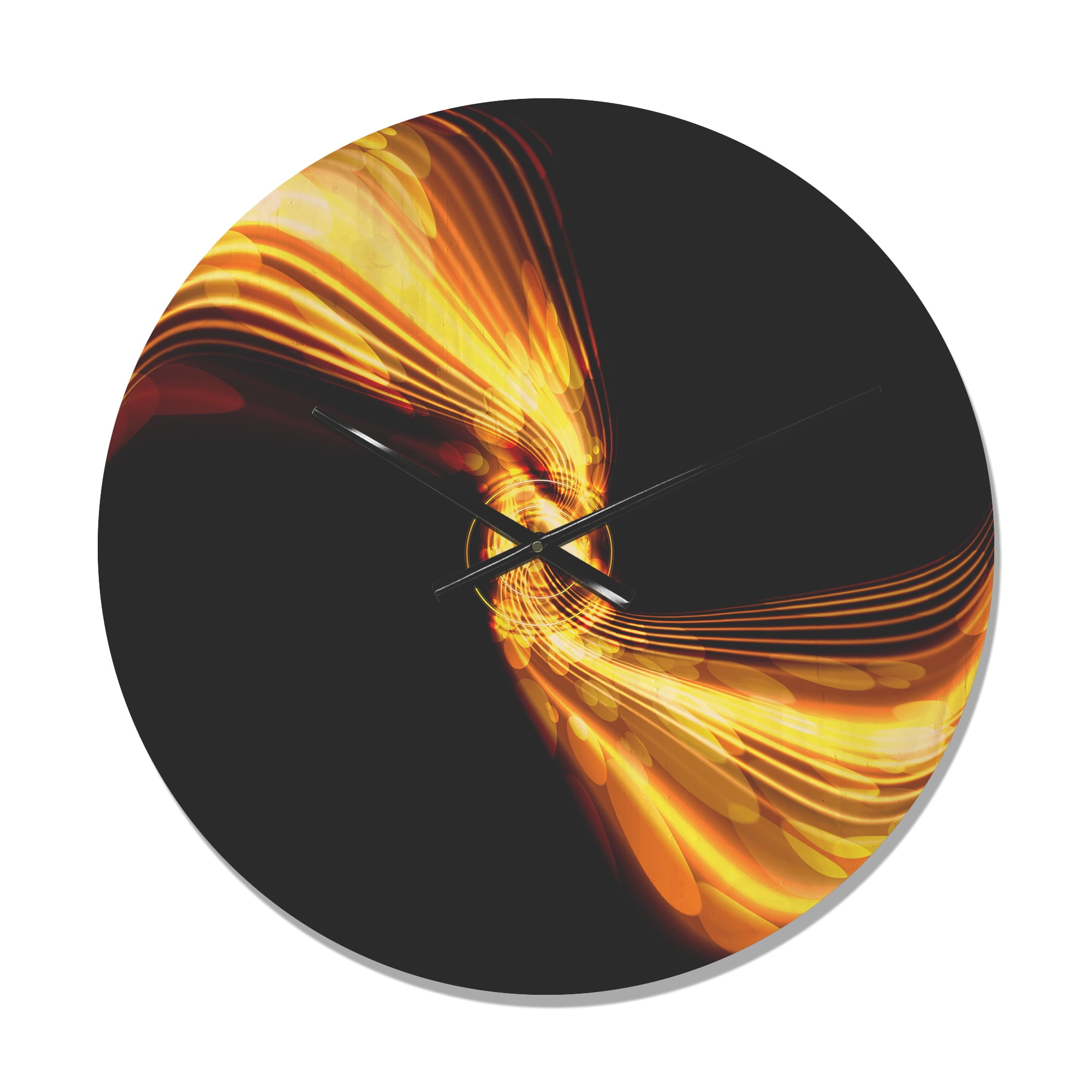 Designart 'Glowing Circles and Golden Lines' Modern Wood Wall Clock