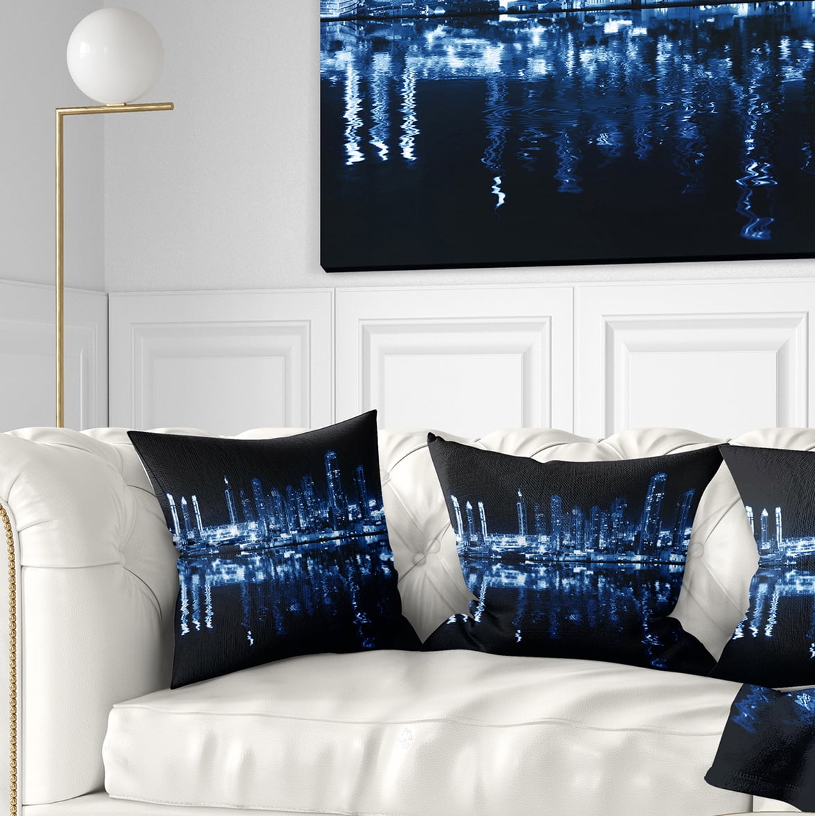 Designart Glowing City at Midnight - Cityscape Photo Throw Pillow - 16x16
