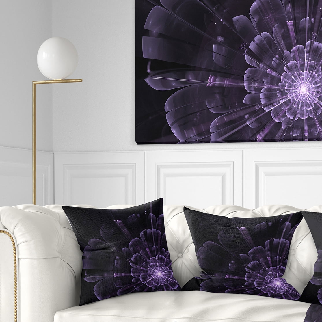 Designart Glowing Crystal Purple Fractal Flower - Floral Throw Pillow - 18x18