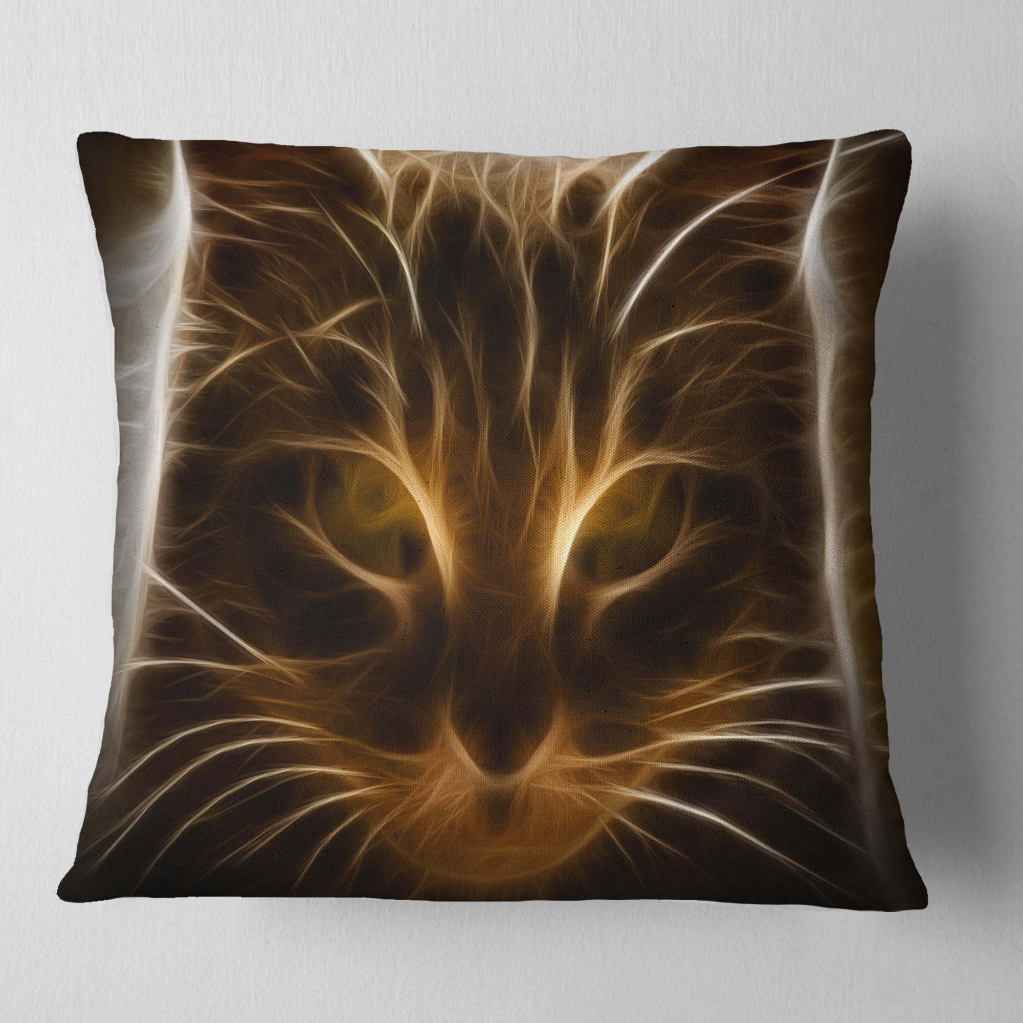 Designart Glowing Fractal Cat Illustration - Animal Throw Pillow - 16x16