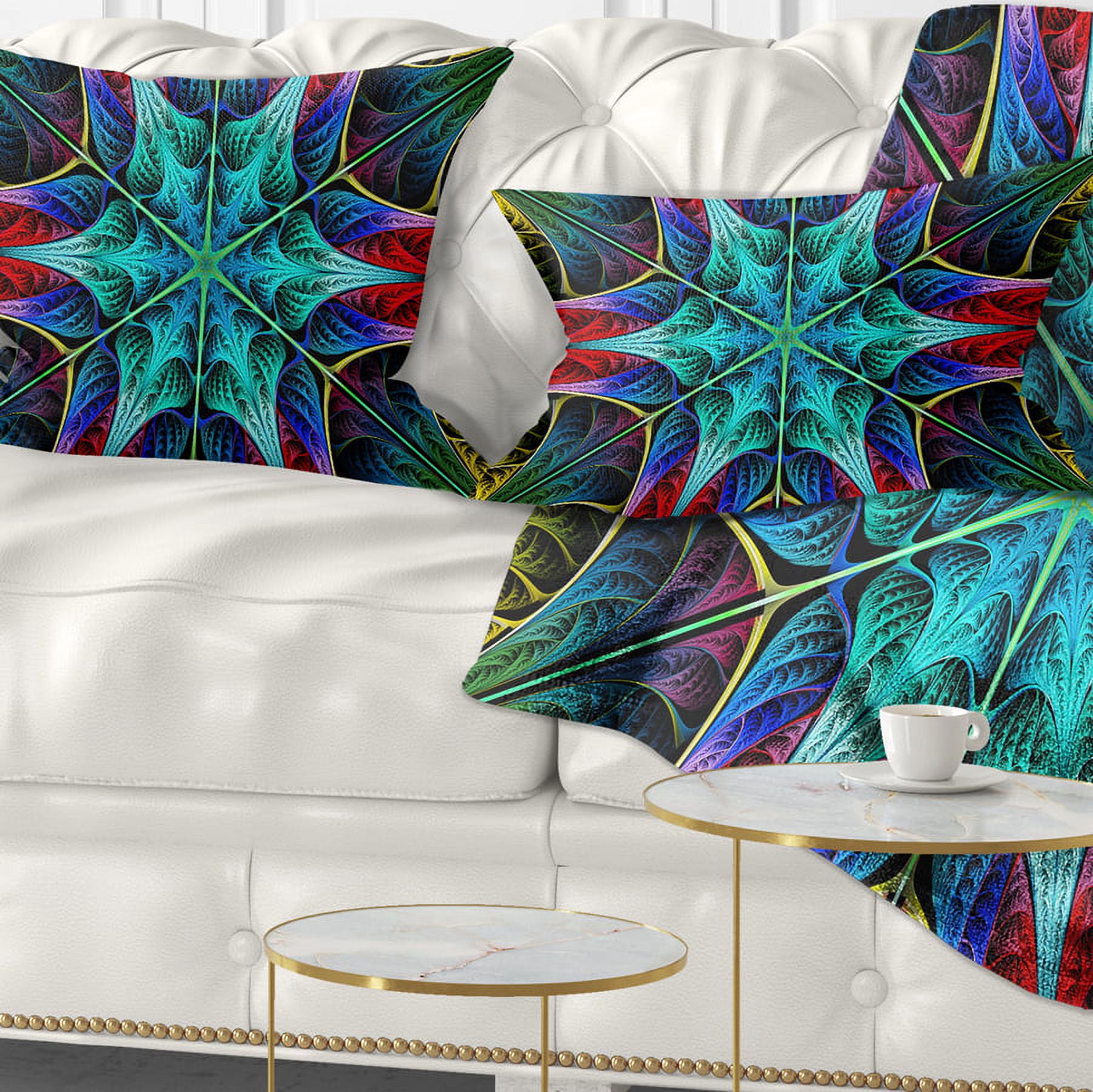Designart Glowing Fractal Flower Layers - Abstract Throw Pillow - 12x20
