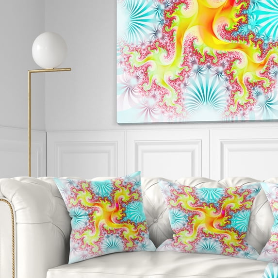 Designart Glowing Golden Fractal Flower - Abstract Throw Pillow - 16x16