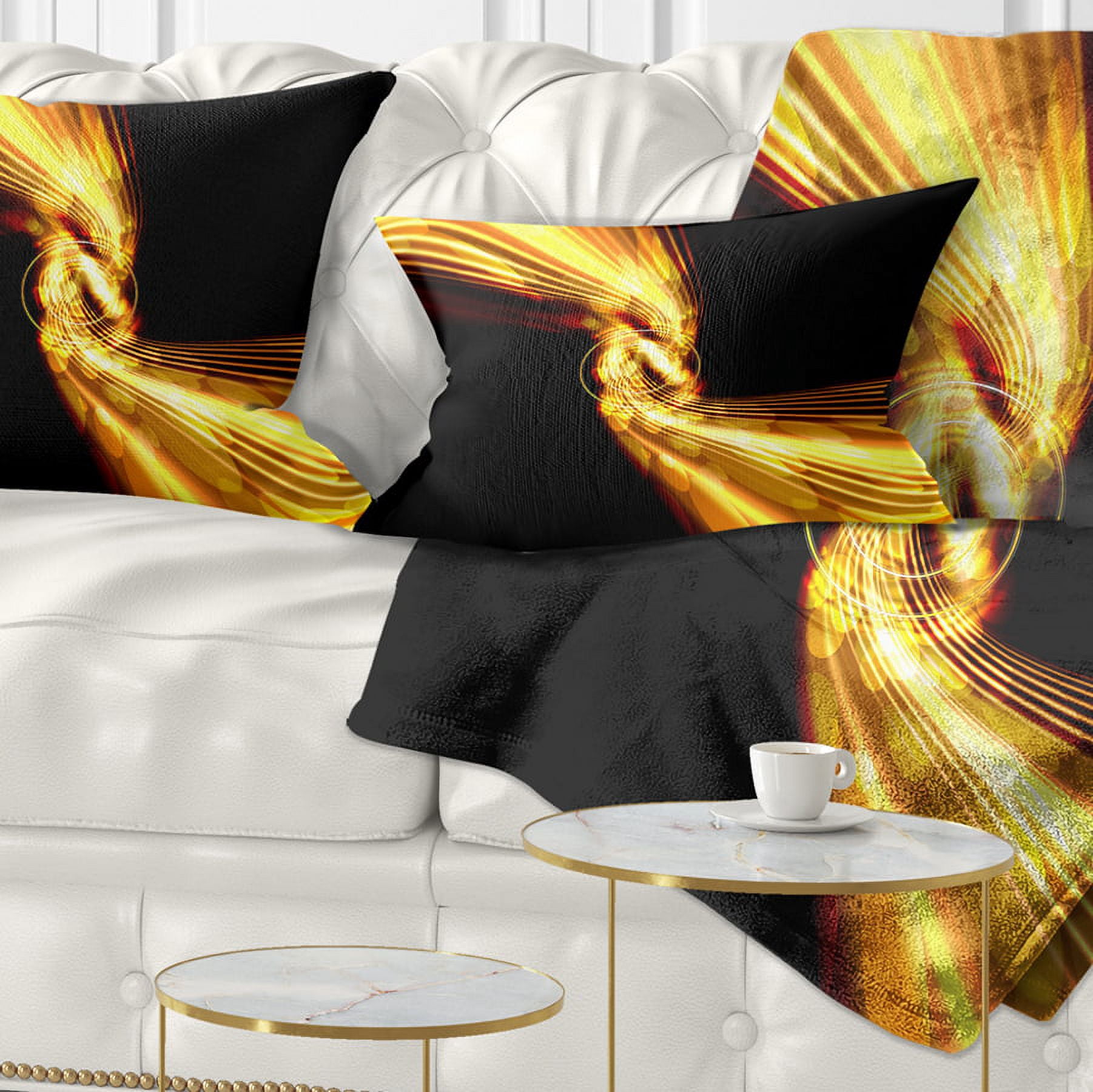 Designart Glowing Golden Lines and Circles - Abstract Throw Pillow - 12x20