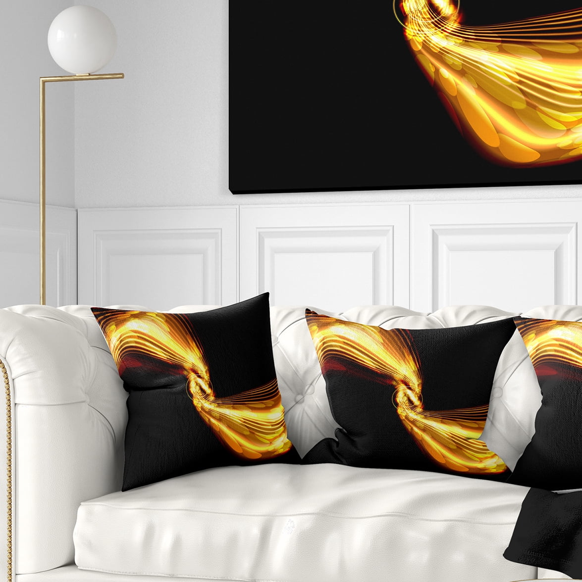 Designart Glowing Golden Lines and Circles - Abstract Throw Pillow - 16x16