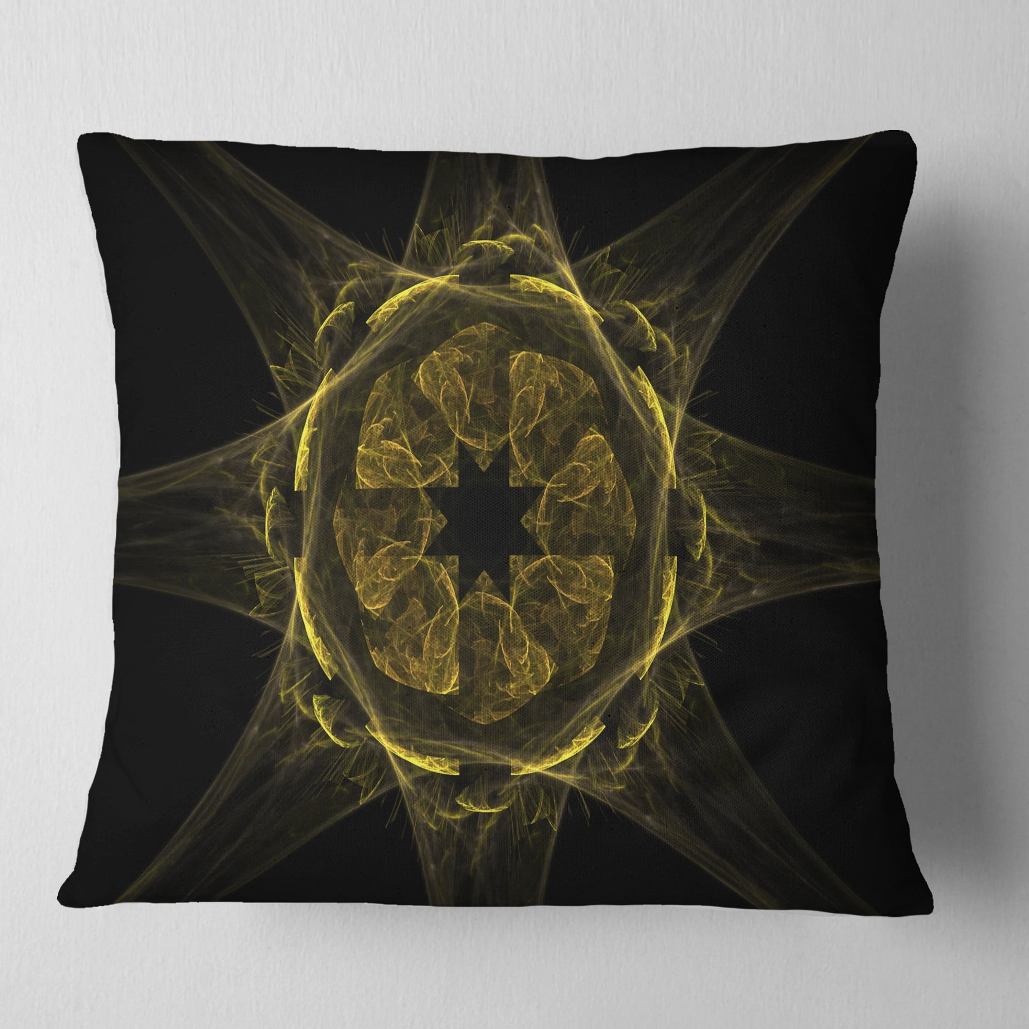 Designart Glowing Golden Radial Fractal Flower Art - Floral Throw Pillow - 16x16
