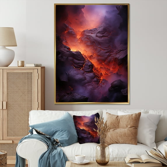 Designart "Glowing Heart Of The Volcano I" Volcano Floater Framed Canvas Wall Art