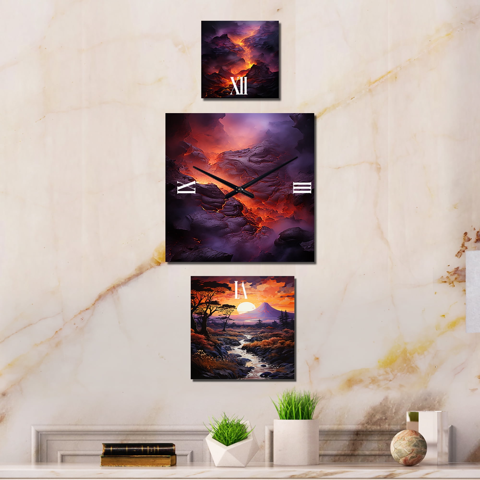Designart "Glowing Heart of the Volcano" Mountains Extra large Clock