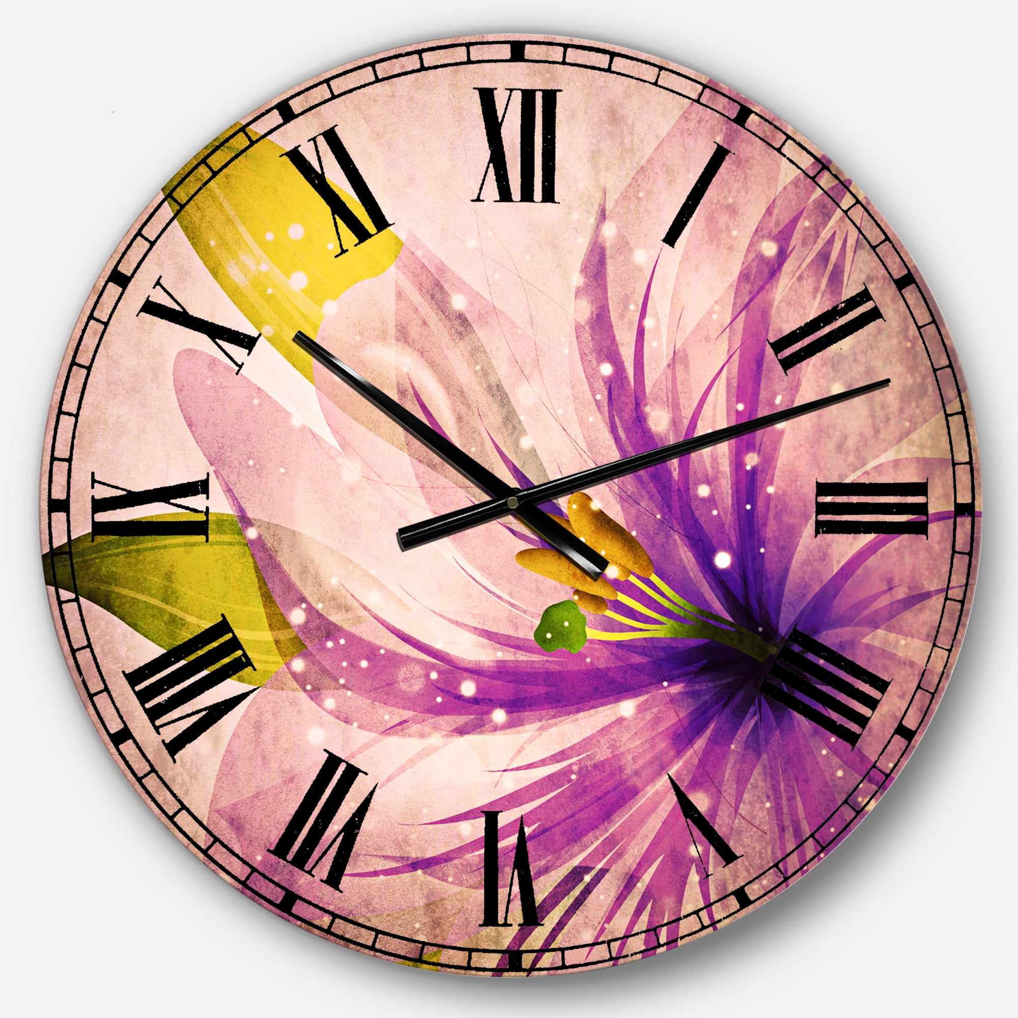 Designart Glowing Lily Flower 23" x 23" Analog Round Tropical Wall Clock, CLM8119-C23
