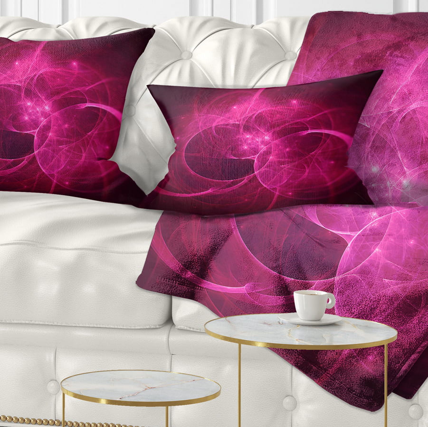 Designart Glowing Magenta Circles - Abstract Throw Pillow - 12x20