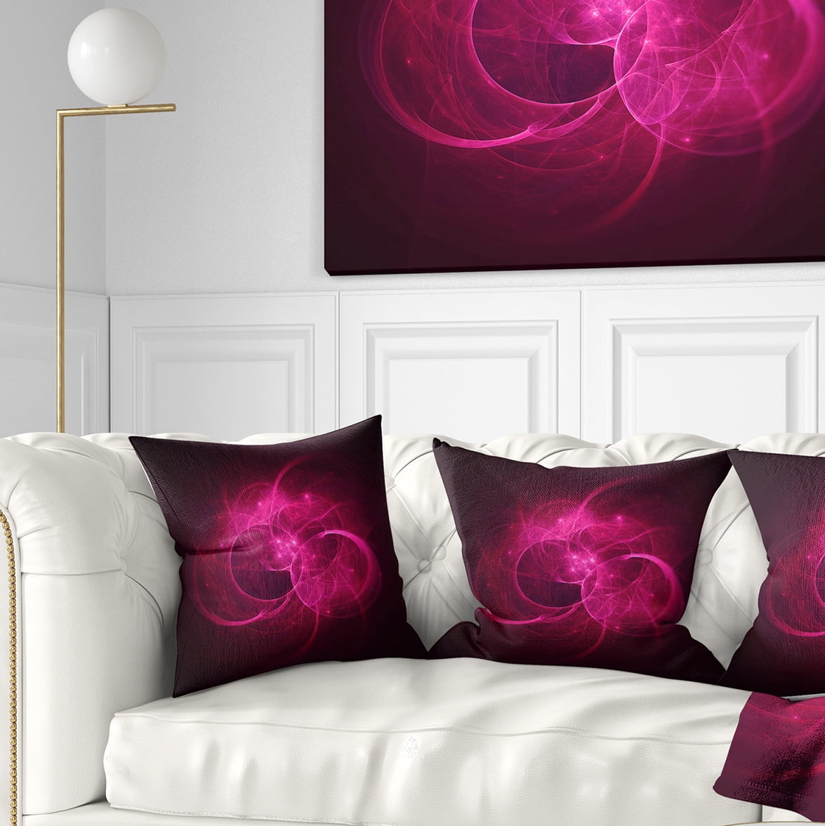 Designart Glowing Magenta Circles - Abstract Throw Pillow - 16x16