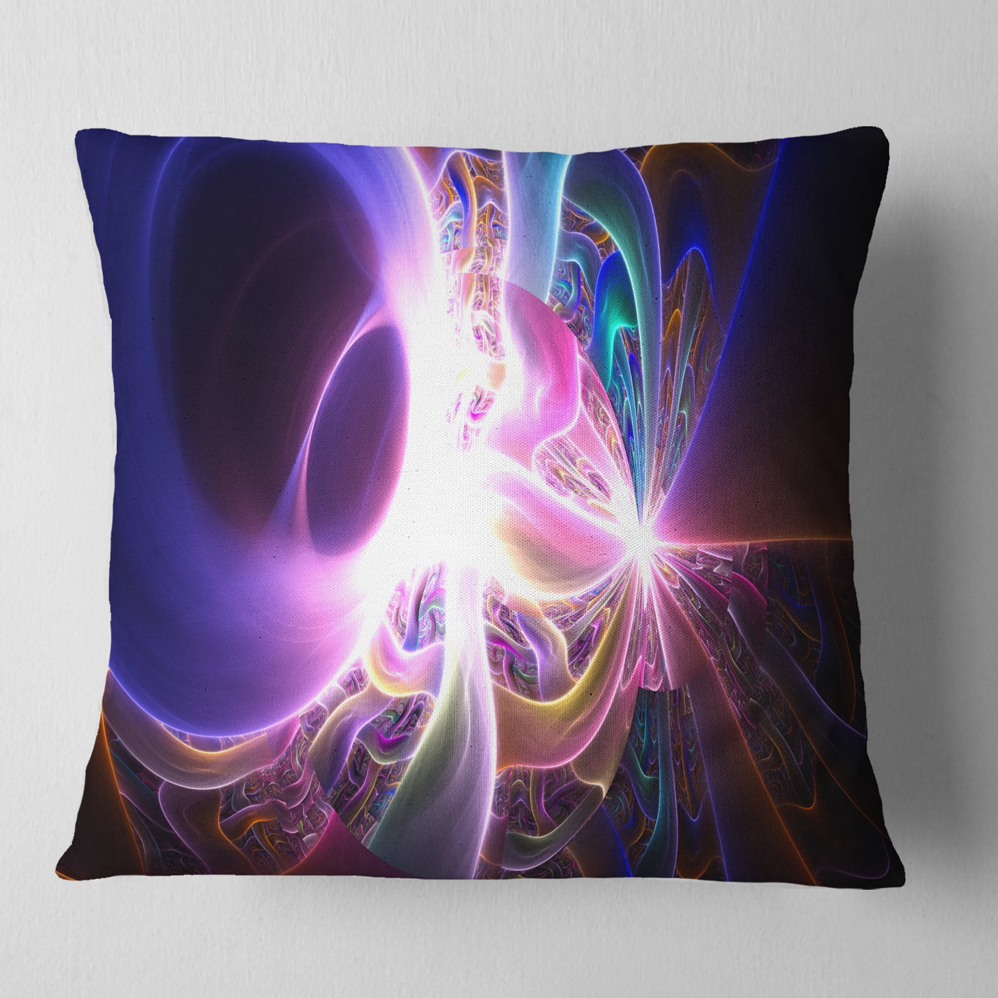 Designart Glowing Purple Design on Black - Abstract Throw Pillow - 16x16