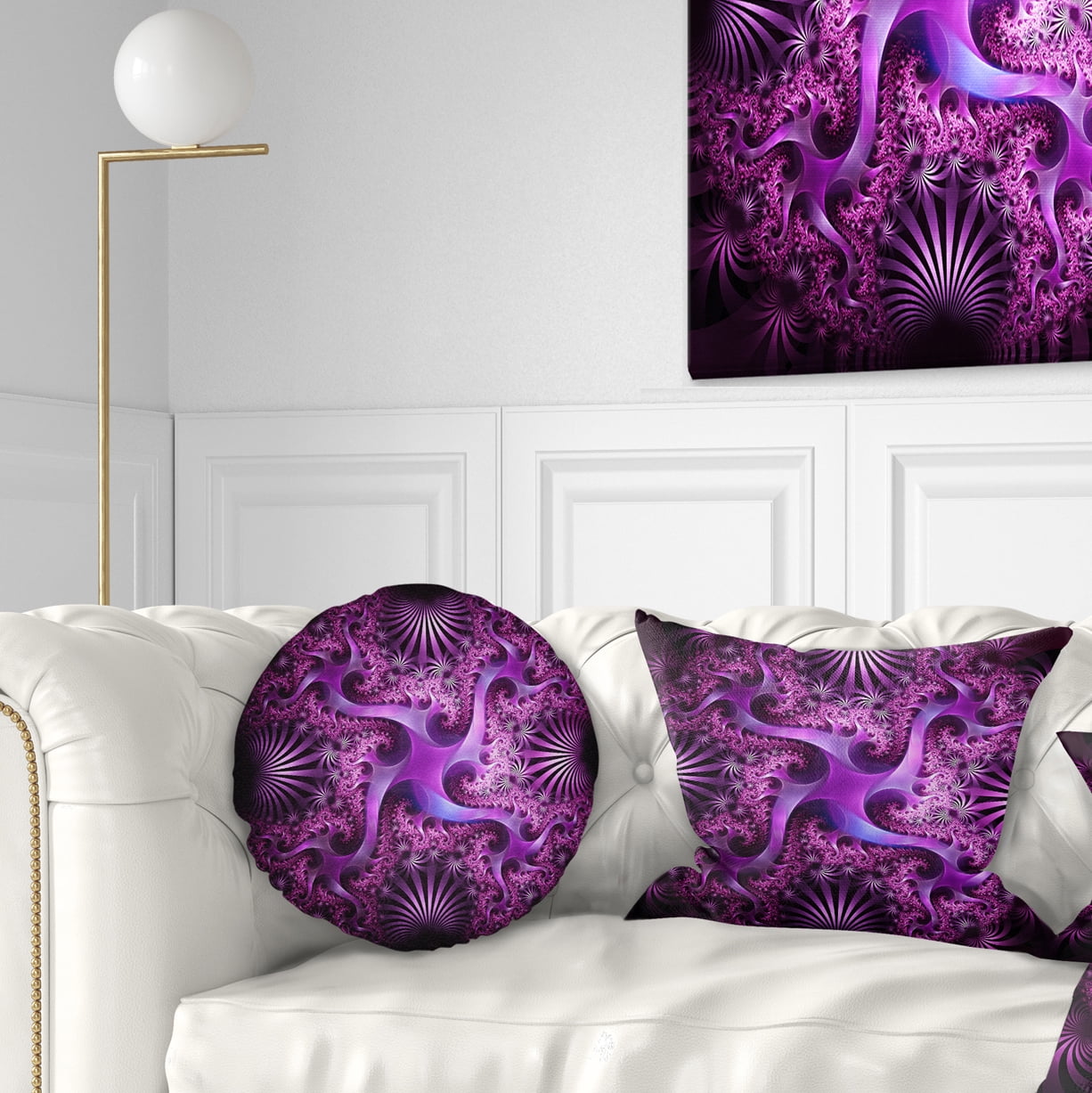 Designart Glowing Purple Fractal Flower Design - Abstract Throw Pillow - 12x20