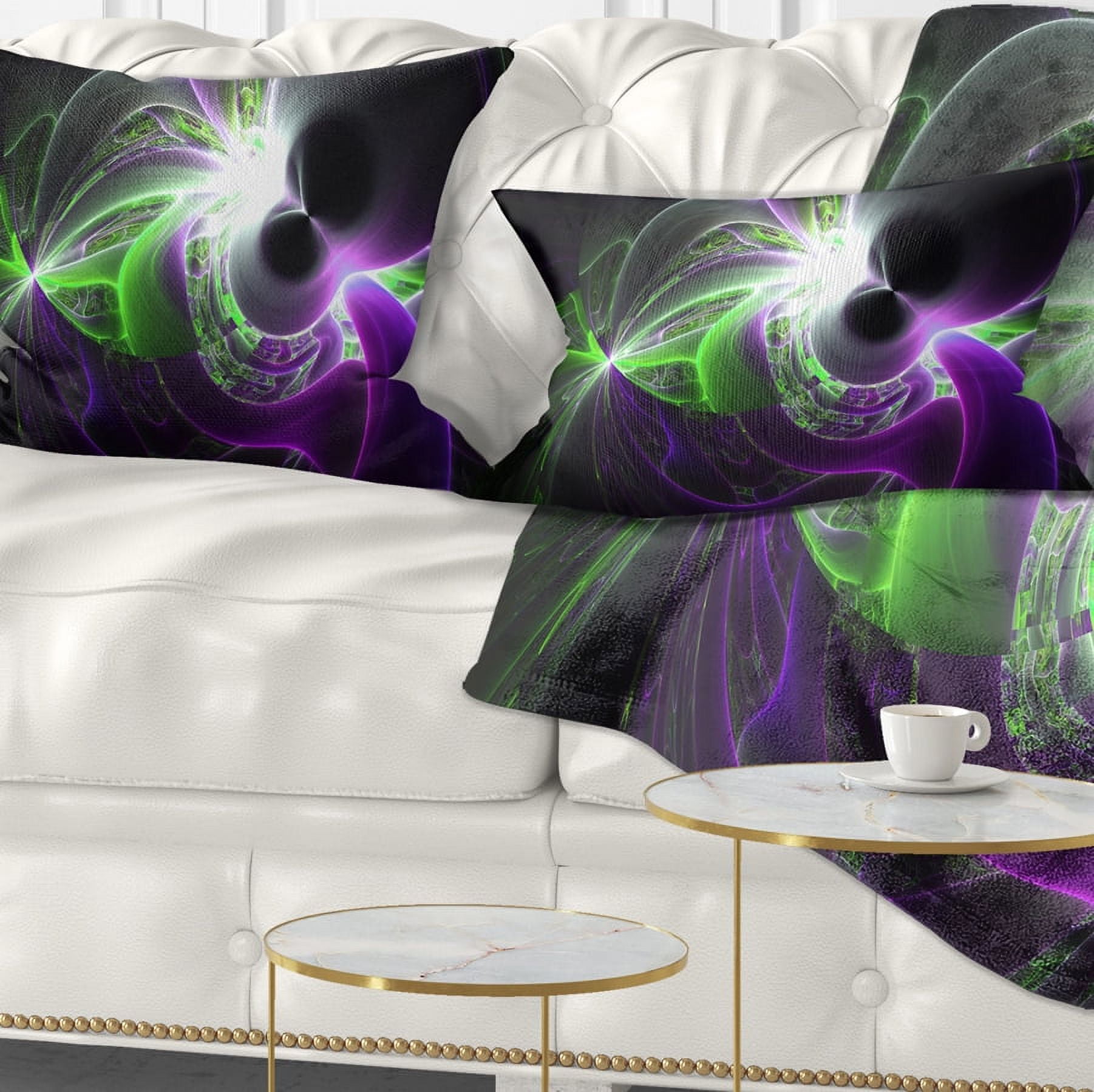 Designart Glowing Purple Green Plasma - Abstract Throw Pillow - 12x20