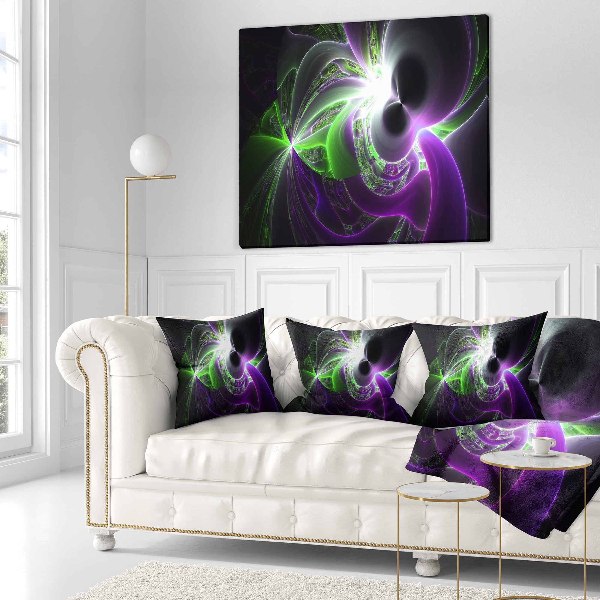 Designart Glowing Purple Green Plasma - Abstract Throw Pillow - 18x18