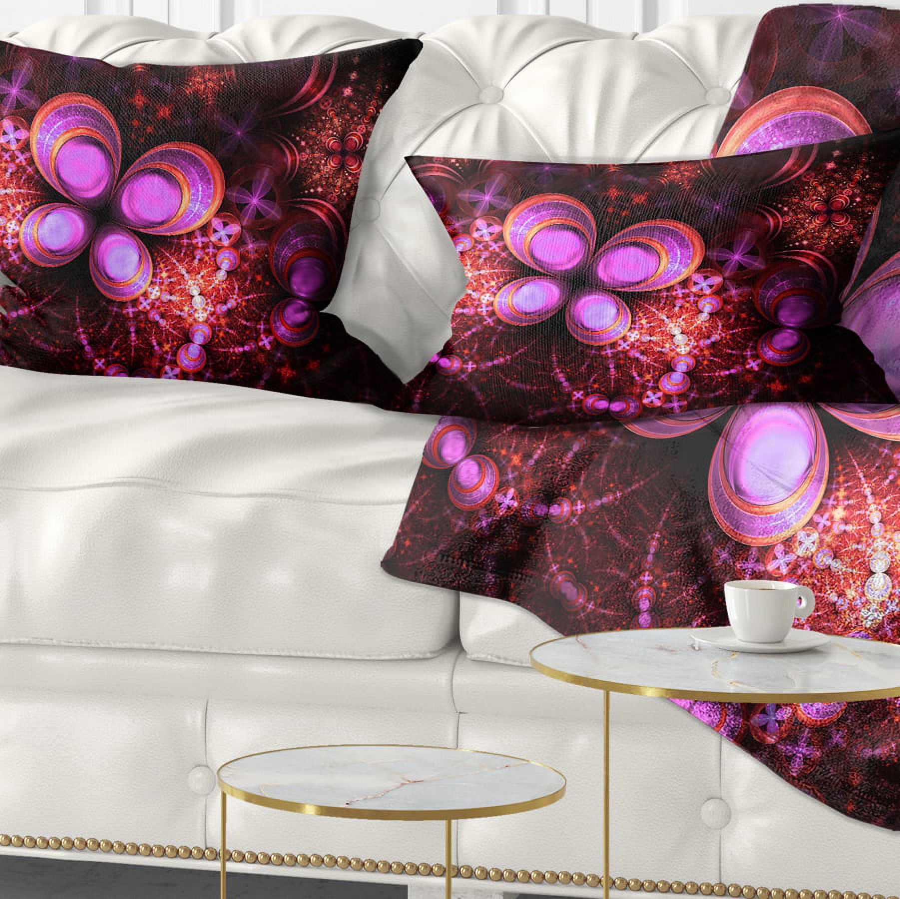 Designart Glowing Purple Pink Fractal Flower - Floral Throw Pillow - 12x20
