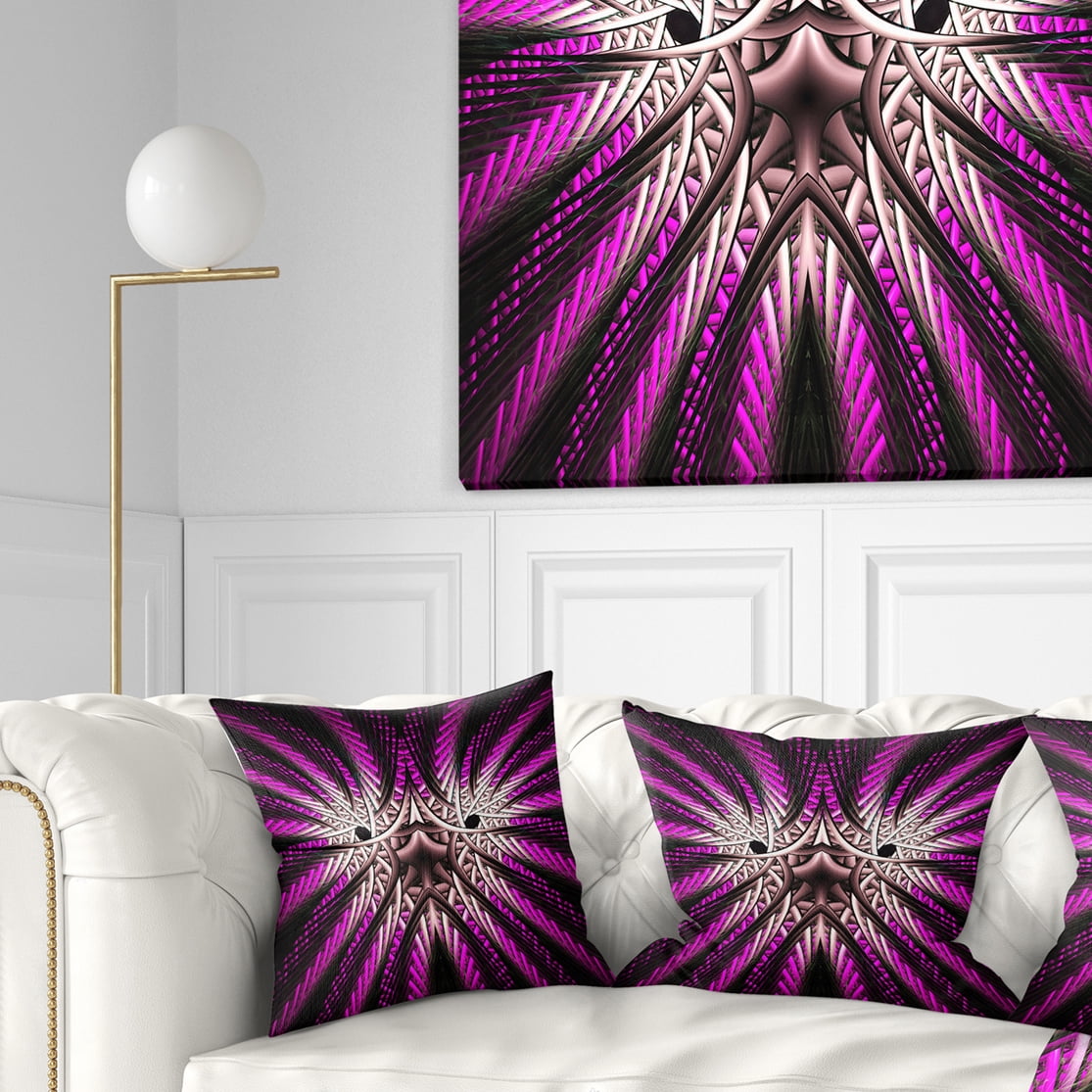 Designart Glowing Purple White Fractal Flower - Abstract Throw Pillow - 18x18