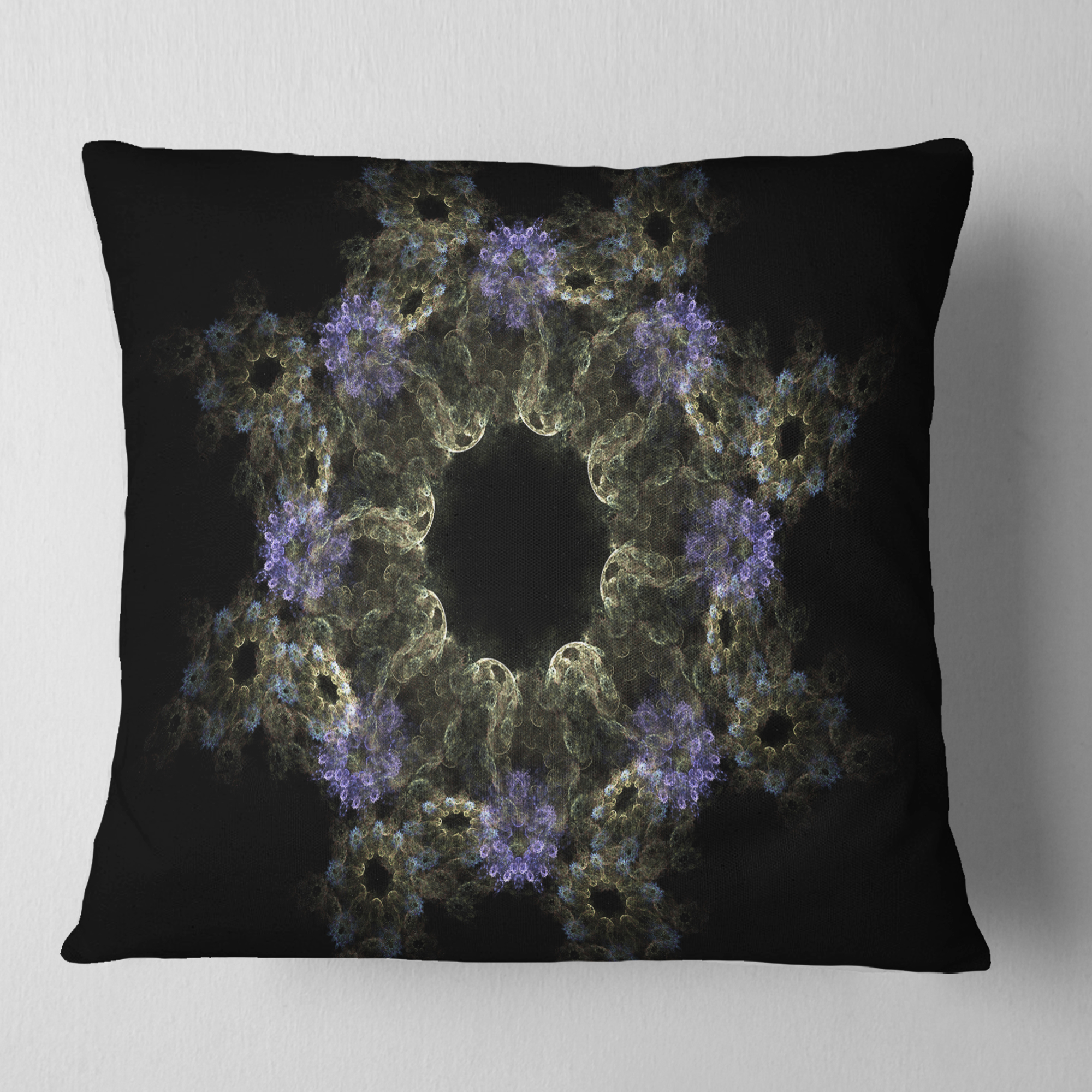 Designart Glowing Radial Fractal Flower in Purple - Floral Throw Pillow - 16x16