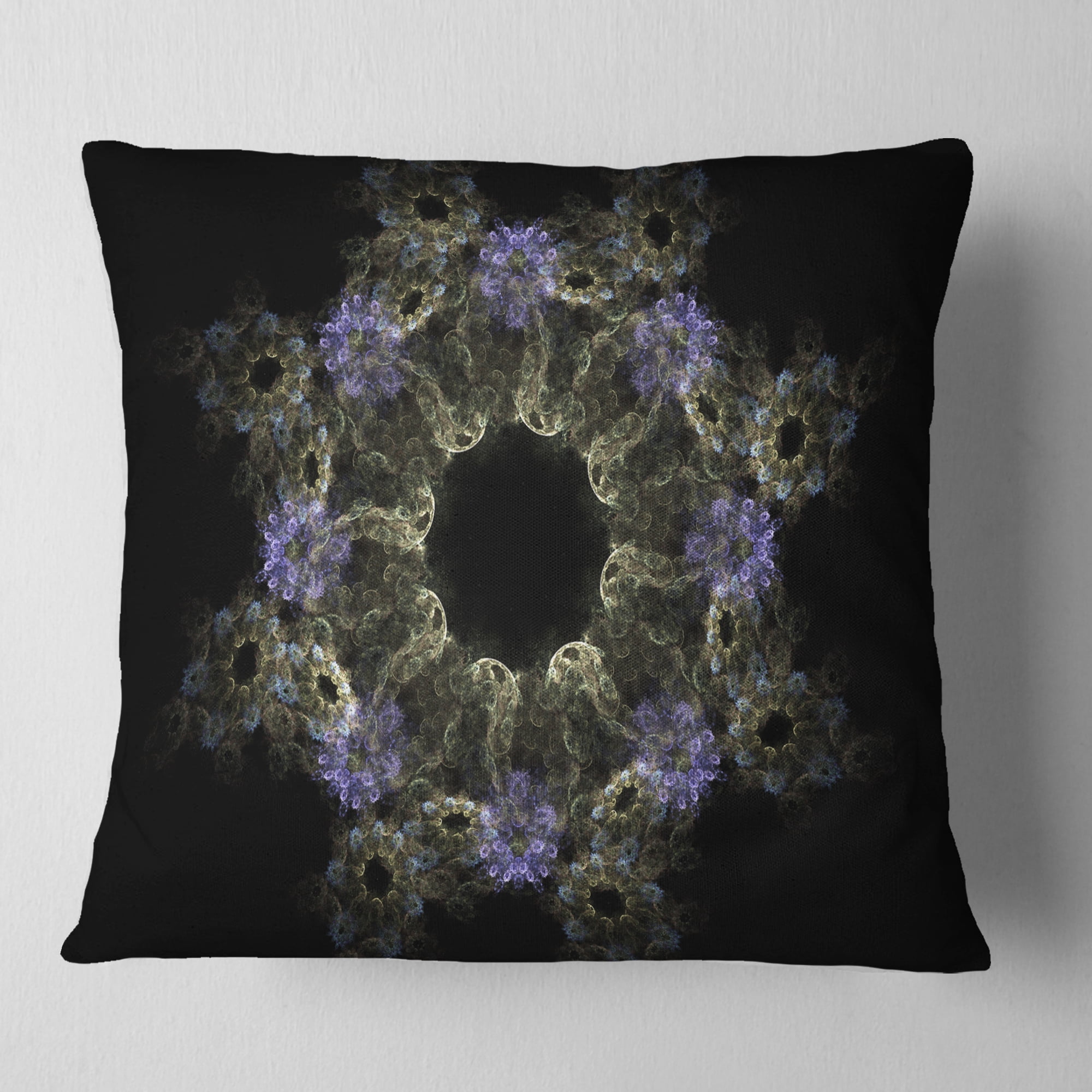 Designart Glowing Radial Fractal Flower in Purple - Floral Throw Pillow - 18x18