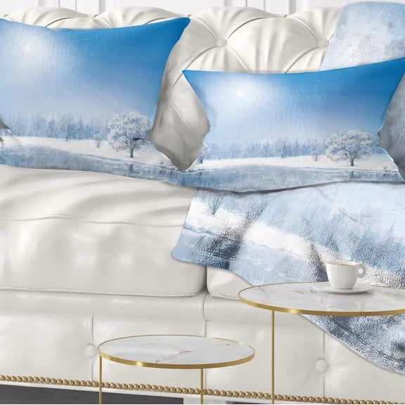 Designart Glowing Winter Sun - Landscape Photography Throw Pillow - 12x20