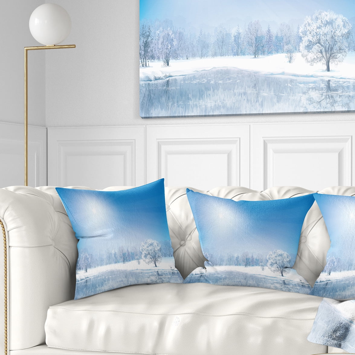 Designart Glowing Winter Sun - Landscape Photography Throw Pillow - 16x16