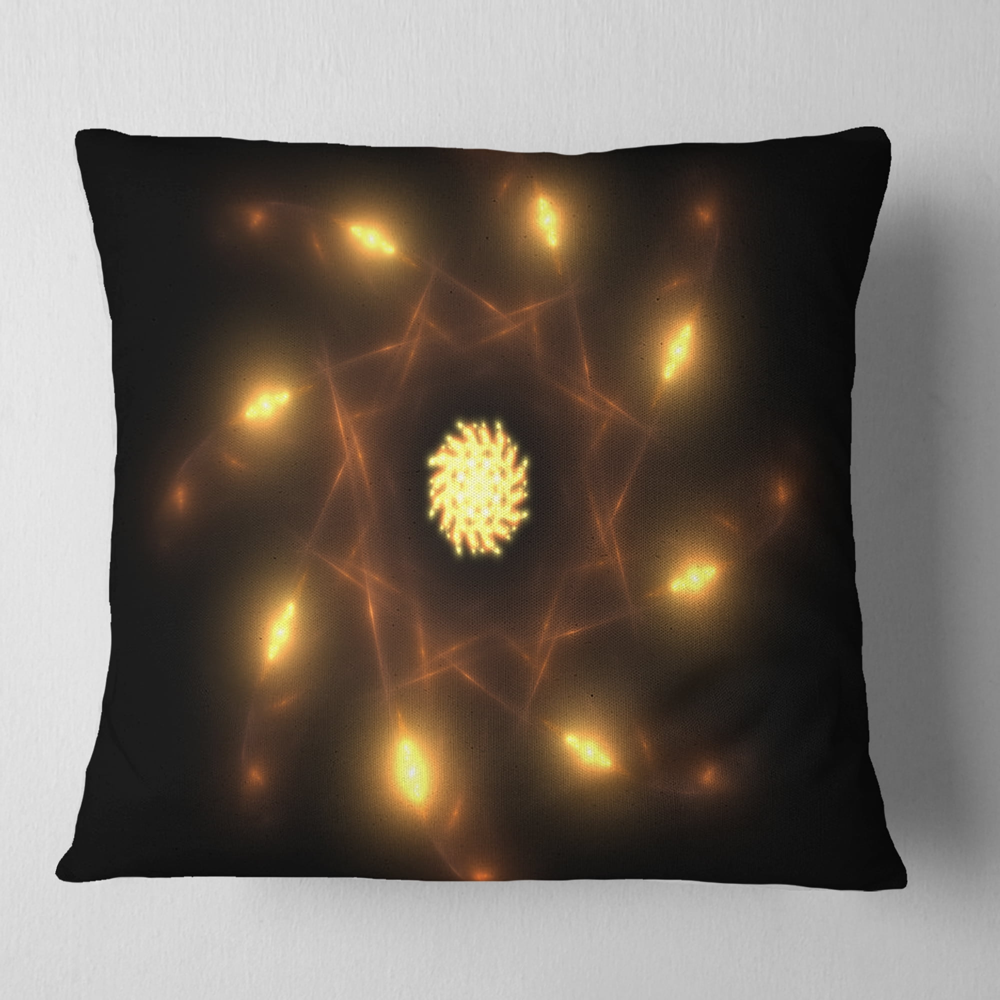 Designart Glowing Yellow Radial Fractal Flower Art - Floral Throw Pillow - 16x16