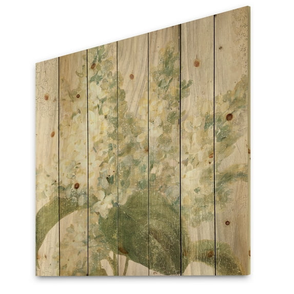 Designart 'Goauche Green Flower II' Cabin & Lodge Print on Natural Pine Wood