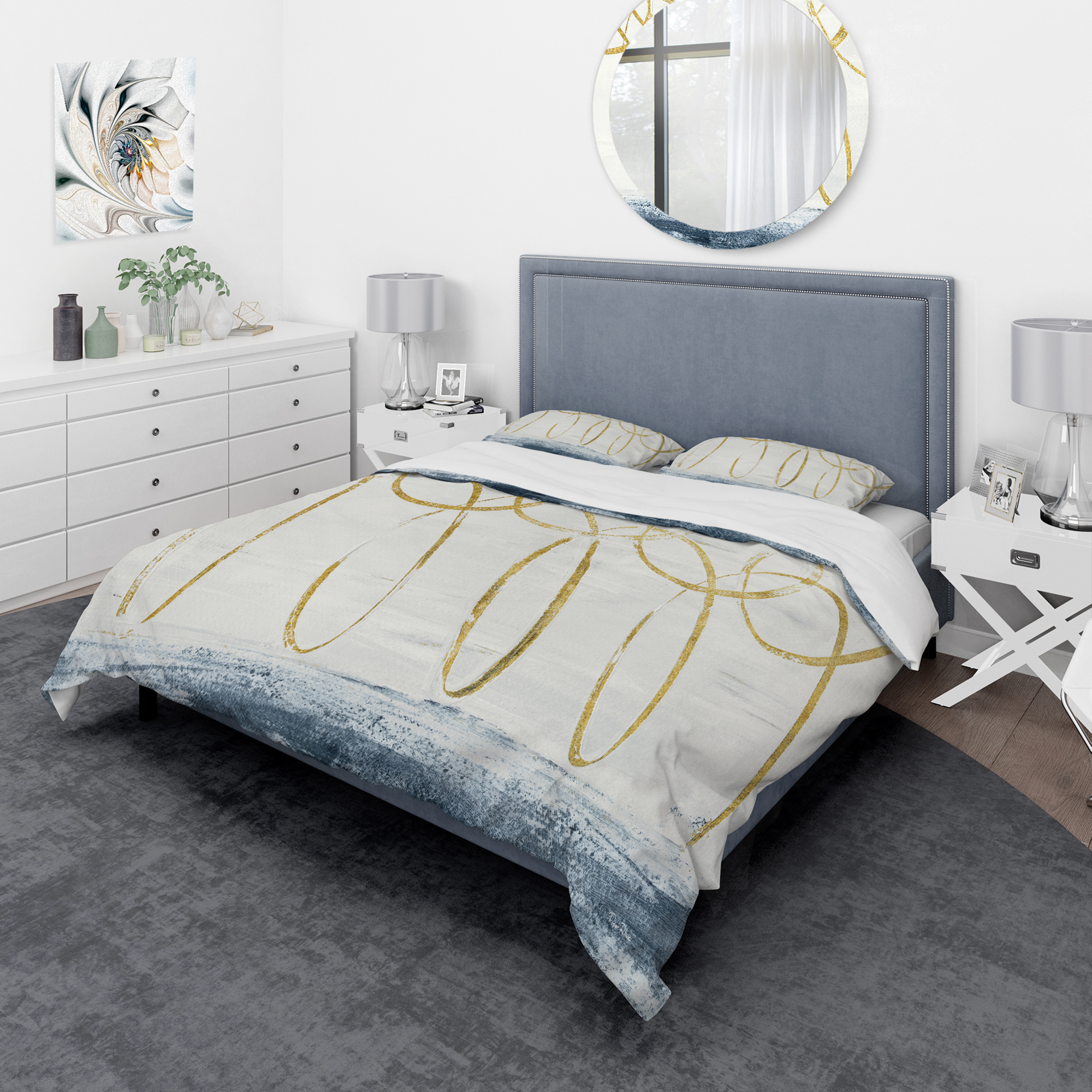 Designart 'Gold Abstract Geometric Shape' Geometric Duvet Cover Set