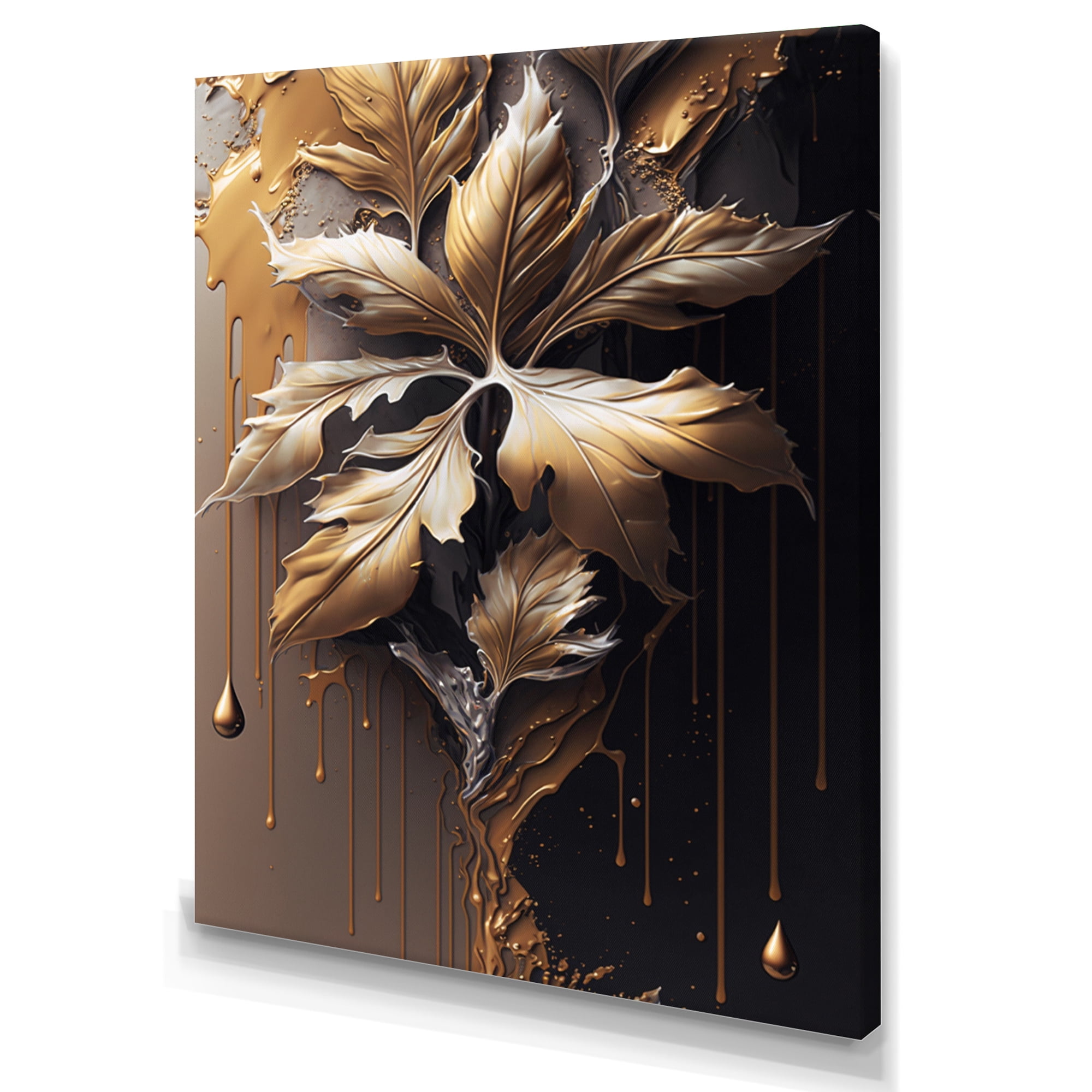 Designart Gold Abstract Leaves I Canvas Wall Art