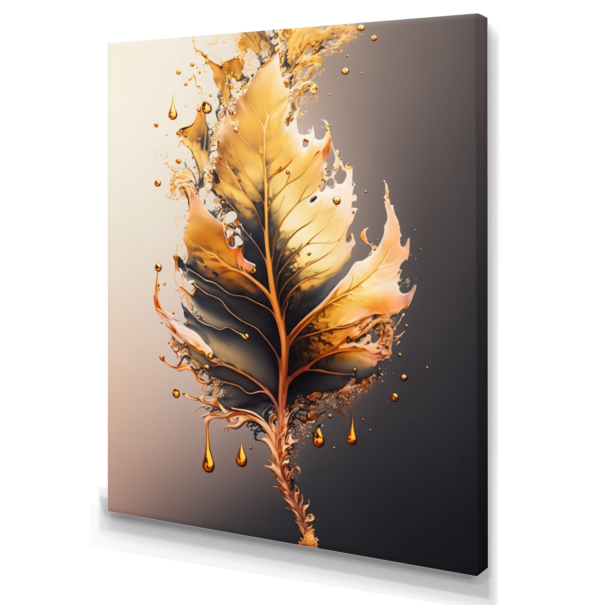 Designart Gold Abstract Leaves II Canvas Wall Art