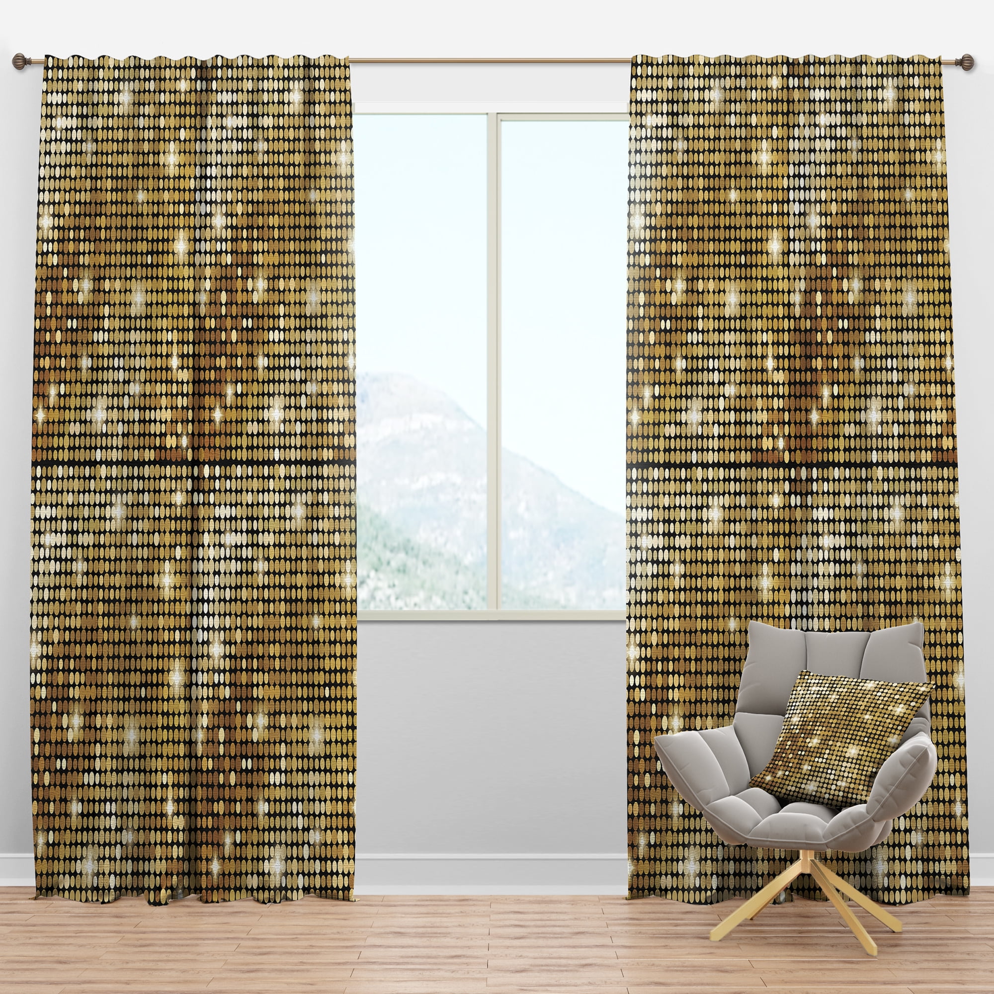 Designart 'Gold Abstract Mosaic' Mid-Century Modern Blackout Curtain Panel