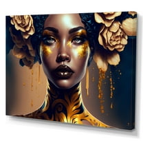 Designart Gold And Black Floral Woman II Canvas Wall Art