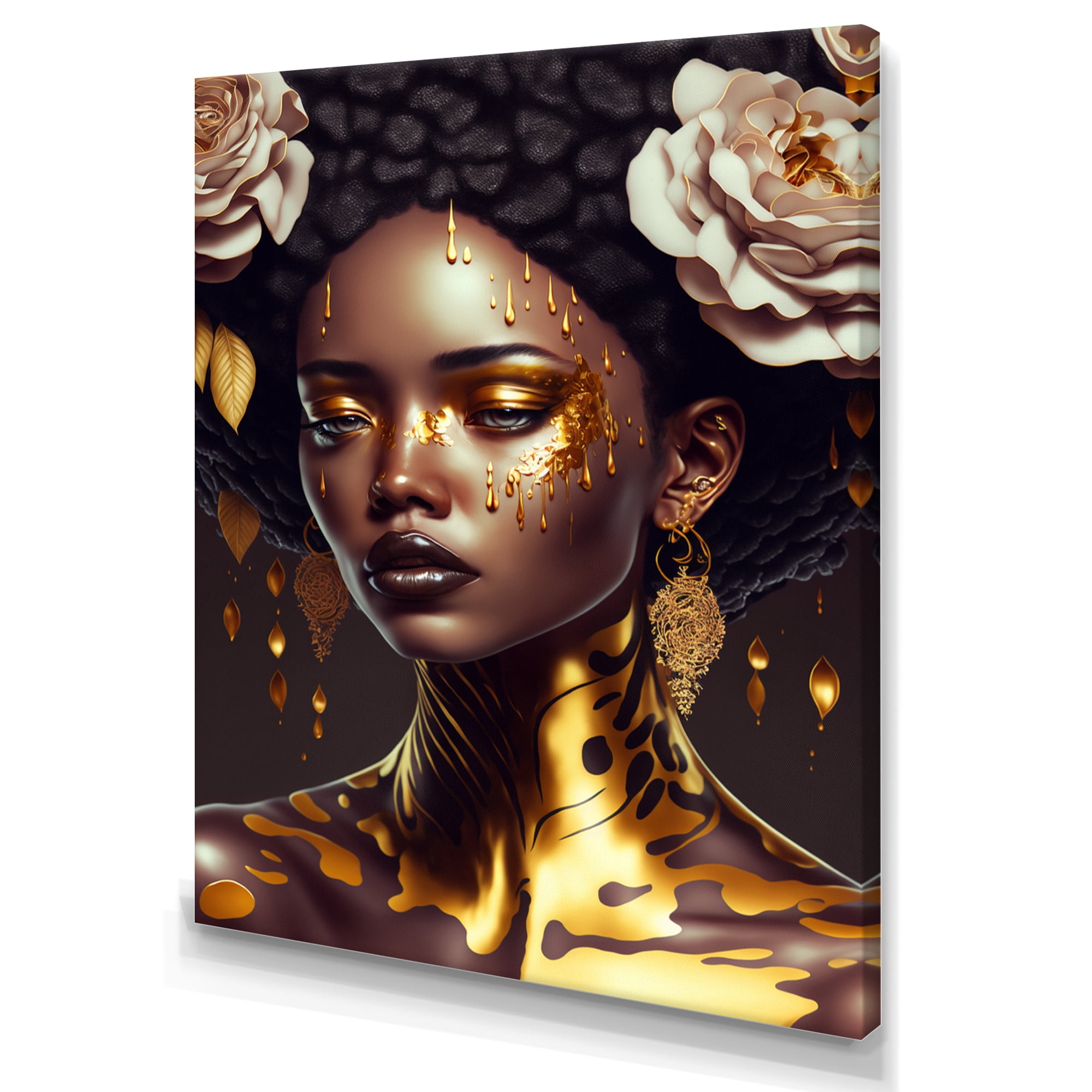 Designart Gold And Black Floral Woman VIII Canvas Wall Art