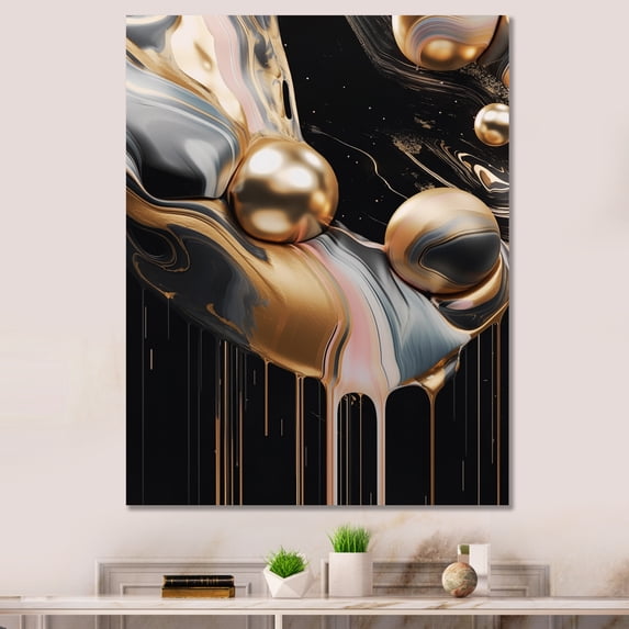 Designart "Gold And Black Marble Mirage V" Abstract Marble Wall Art For Kitchen