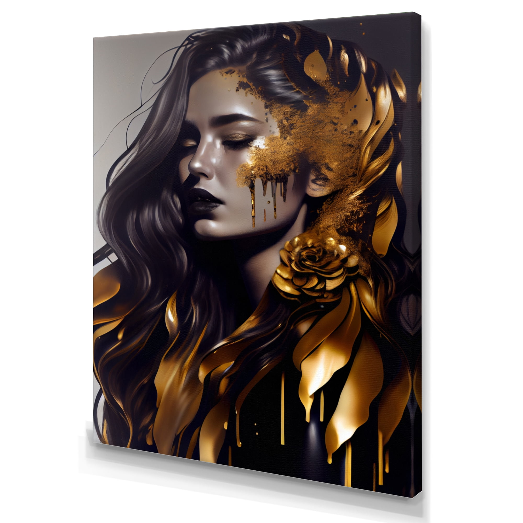 Designart Gold And Black Sensual Woman I Canvas Wall Art