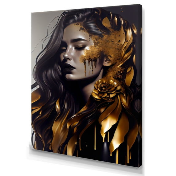 Designart Gold And Black Sensual Woman I Canvas Wall Art