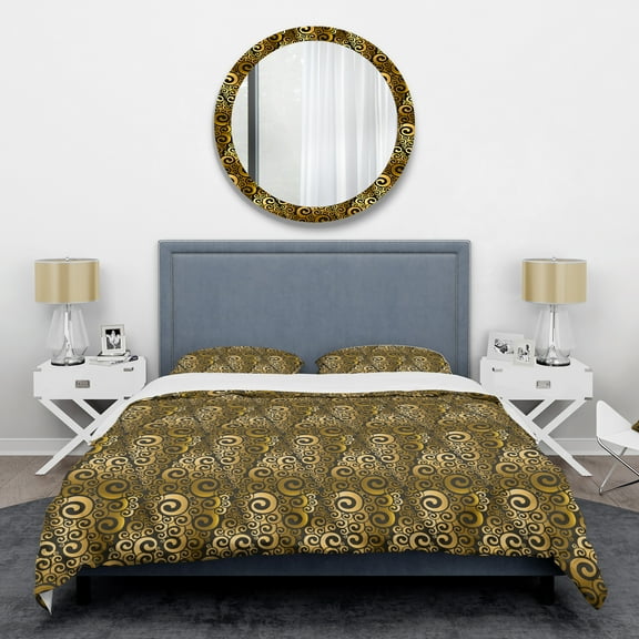 Designart 'Gold And Black Swirl I' Mid-Century Modern Duvet Cover Set