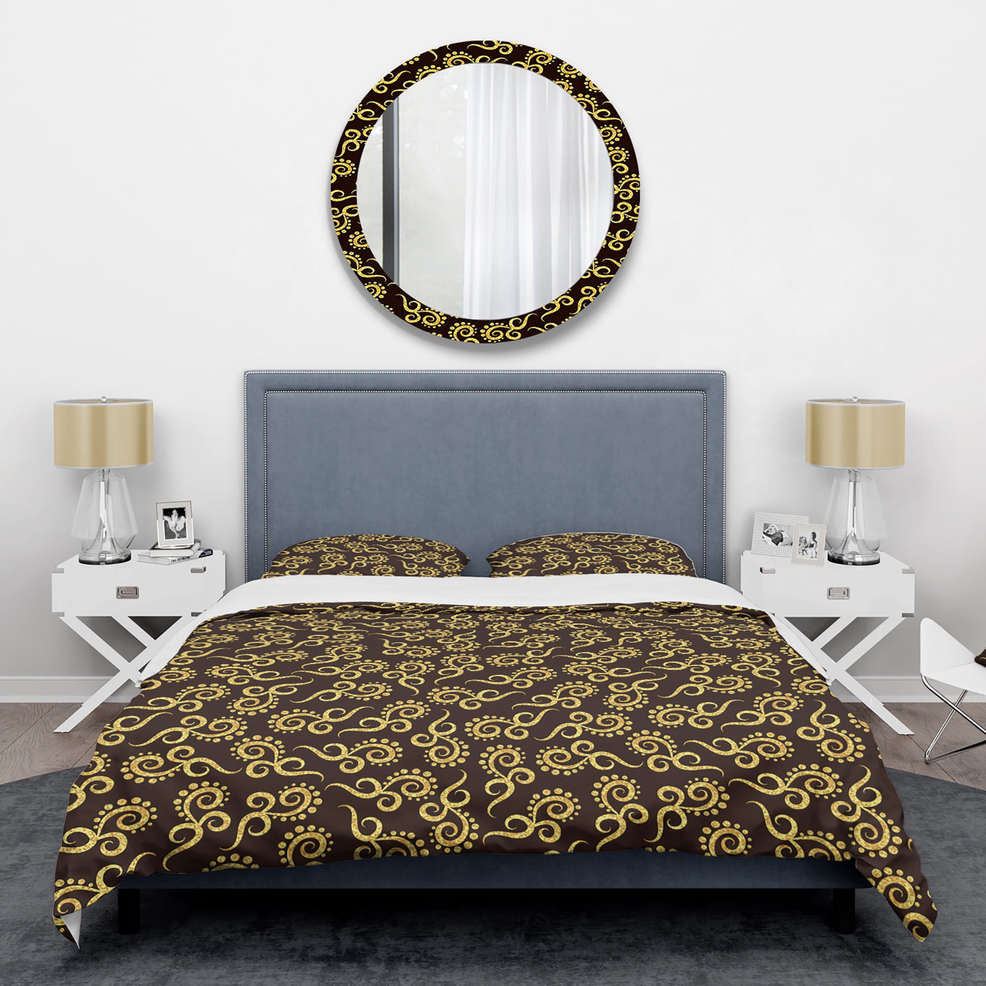 Designart 'Gold And Black Swirl II' Mid-Century Modern Duvet Cover Set