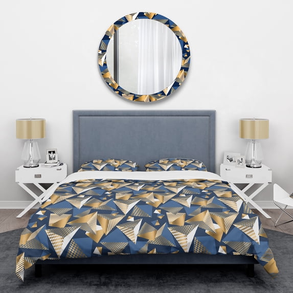 Designart 'Gold And Blue Cubes' Mid-Century Modern Duvet Cover Set